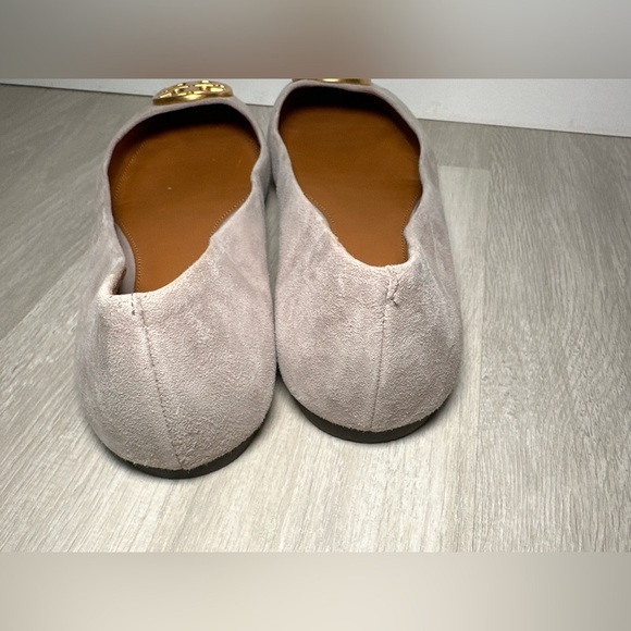 Tory Burch Womens Gray With Gold Emblem Leather Ballet Flats Shoes Sz 9 - Picture 16 of 16